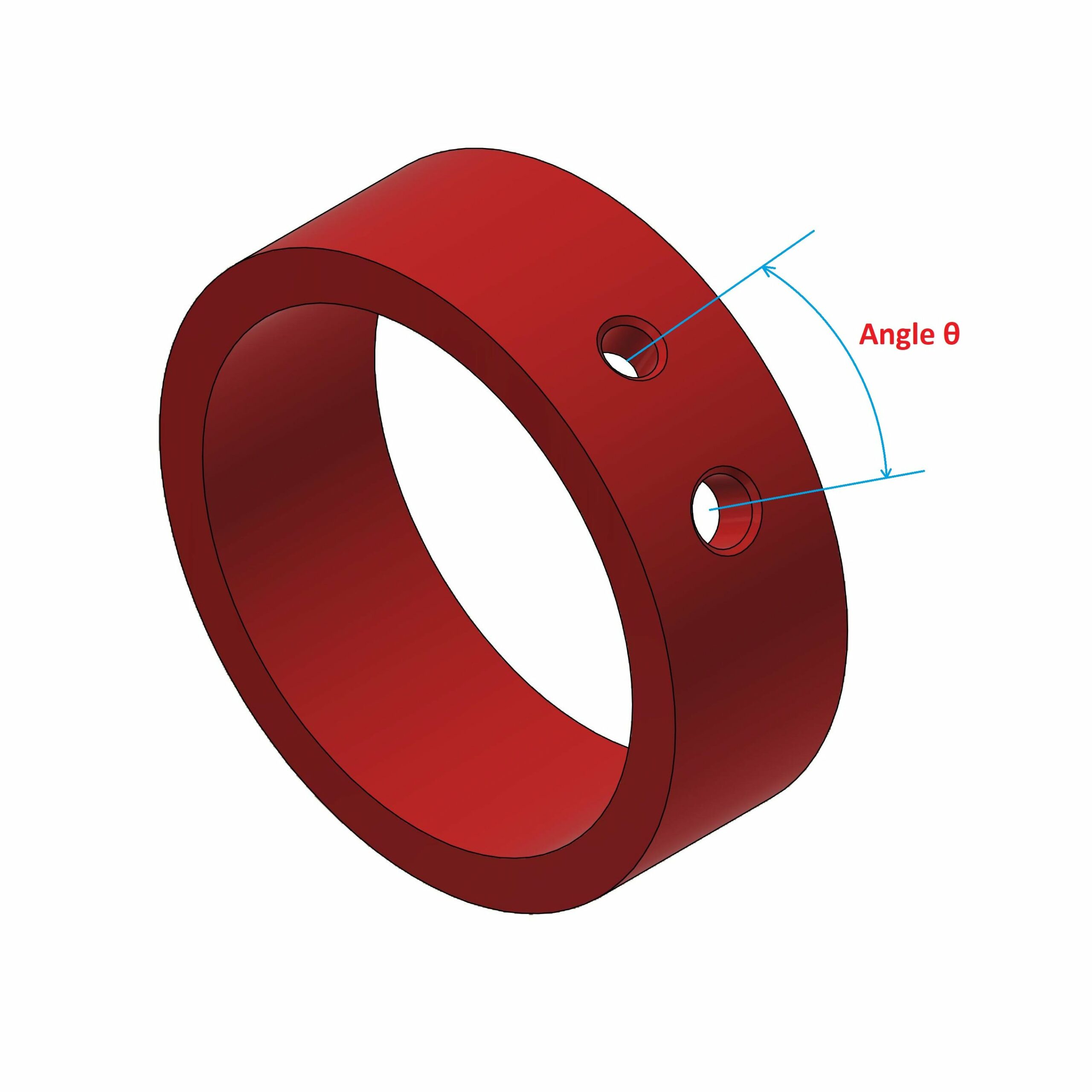 The angle between two holes on the curved face of a cylinder