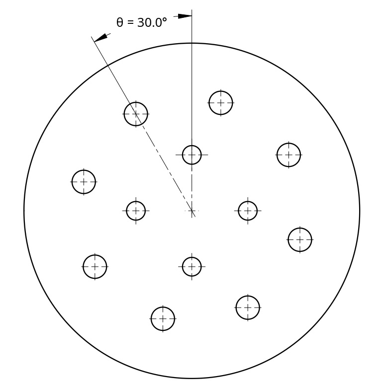 The angle between two holes on different Pitch Circle Diameter