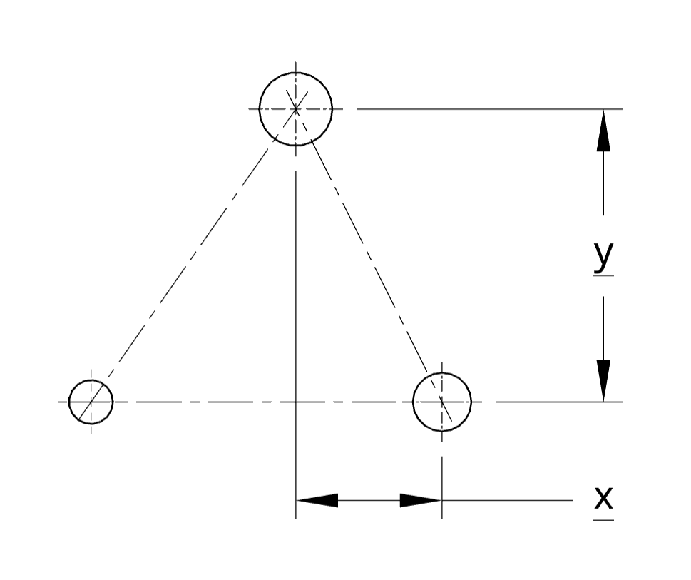 Find the position of a hole relative to other two